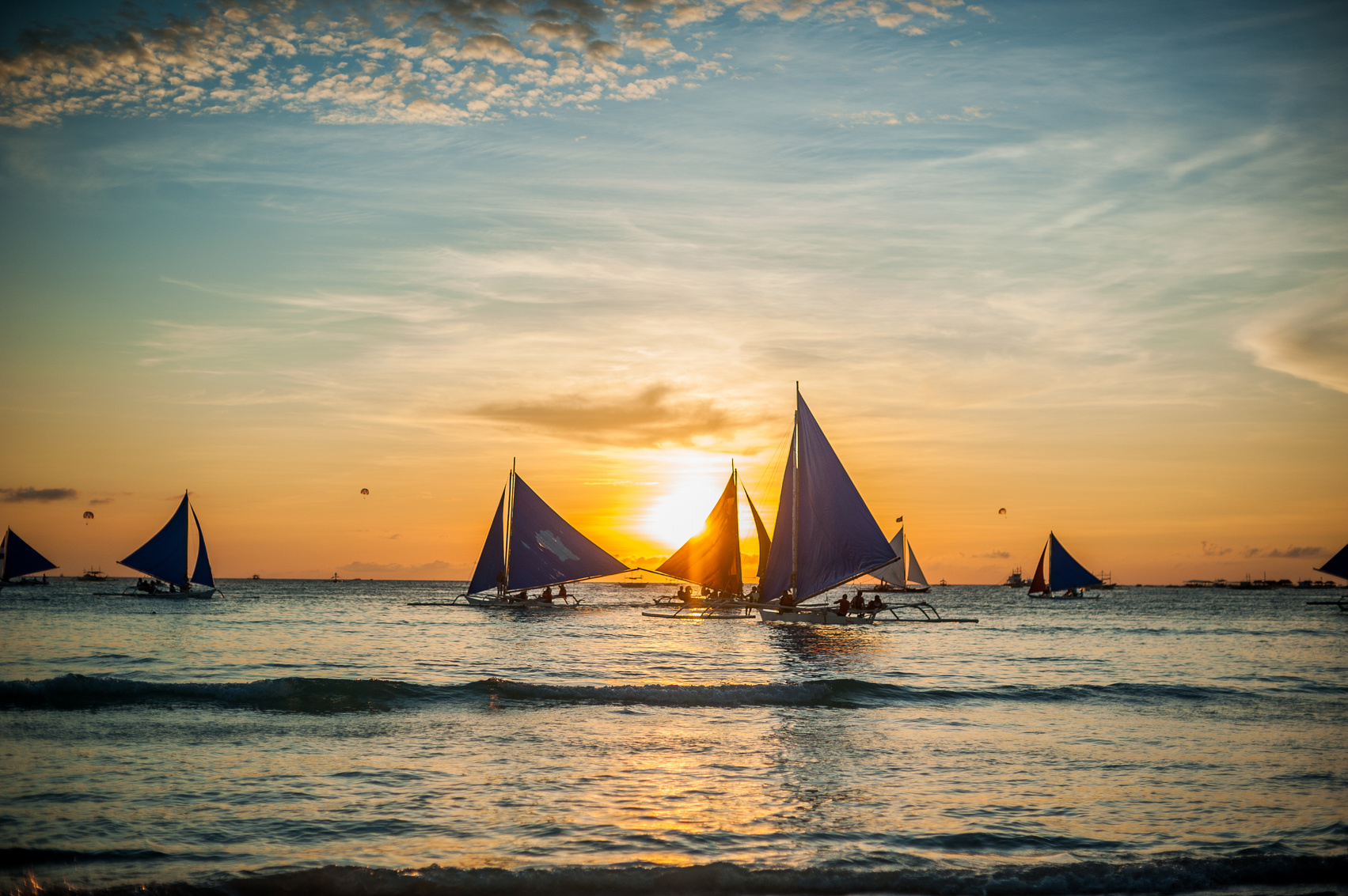 Sailboats at sunset, Boracay Island